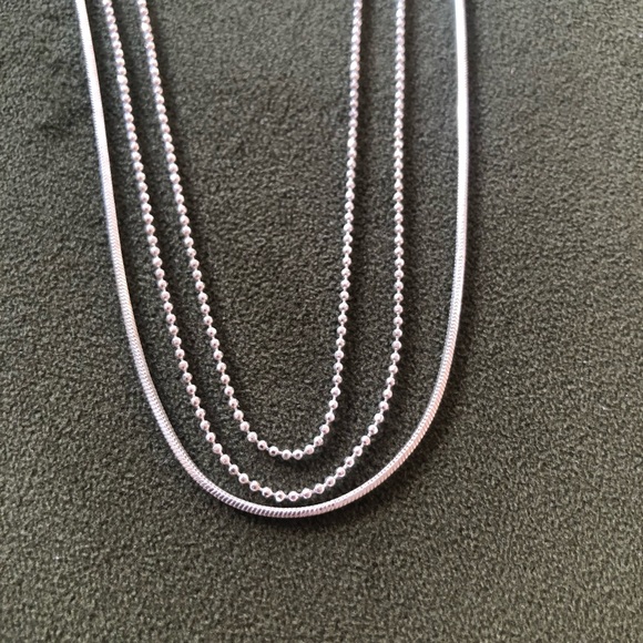 Silver-Coloured Triple Layer Necklace, 16” - Picture 3 of 5